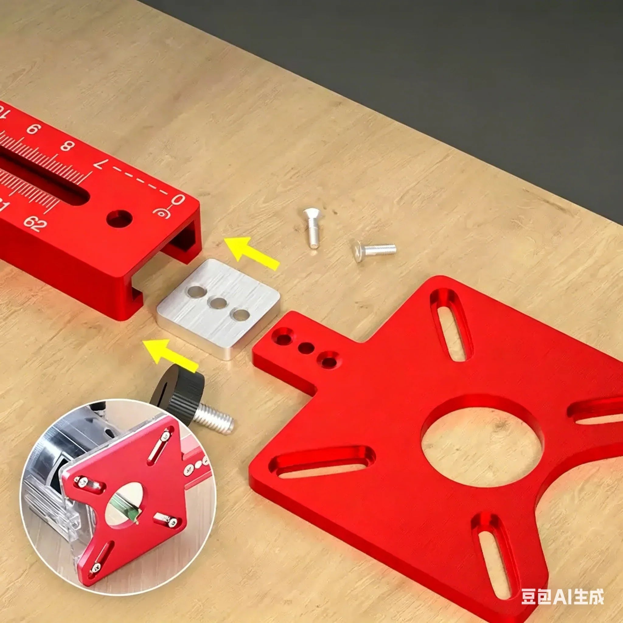 3 in 1 Router Milling Groove Bracket, Radius Router Circle Cutting Jig,Aluminum Cabinet Hardware Jig for Woodworking
