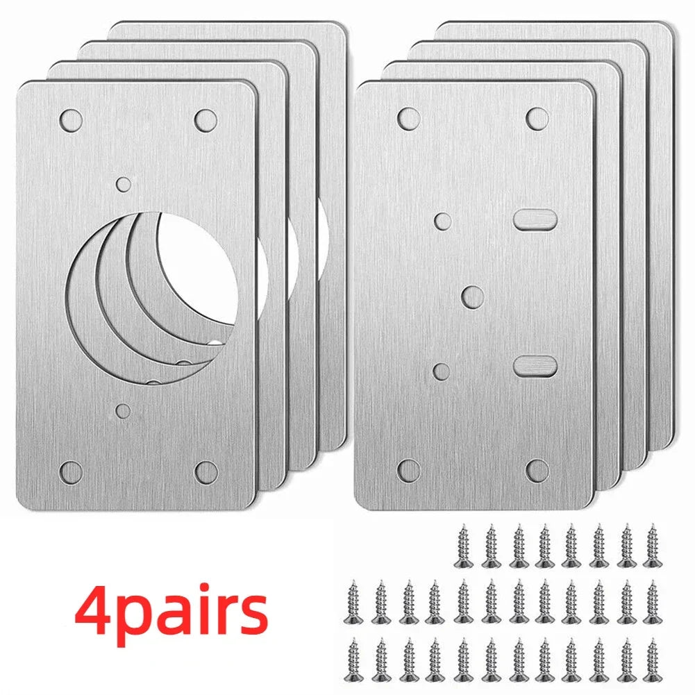 4Pair Hinge Repair Plate Cabinet Furniture Drawer Table Repair Mount Tool Hardware Stainless Steel Hinge Fixing Plate