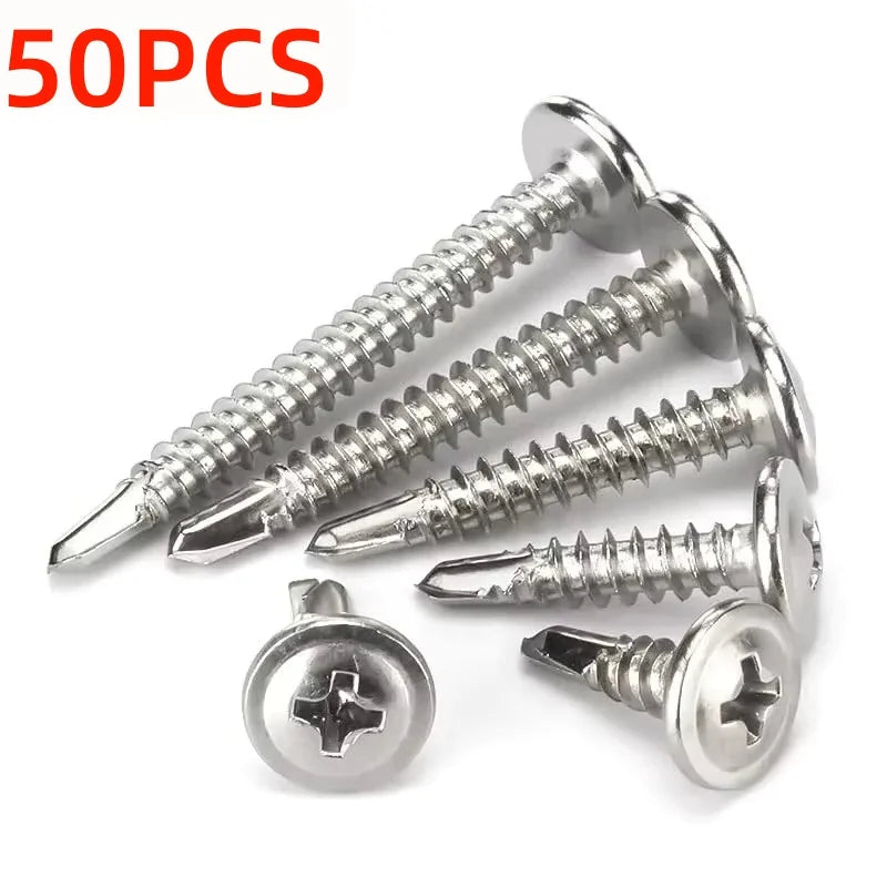 #8 M4.2 Stainless Steel Self-tapping Screw Large Round Flat Head Self Drilling Screw Fastener for Wood Sheet Metal Repair