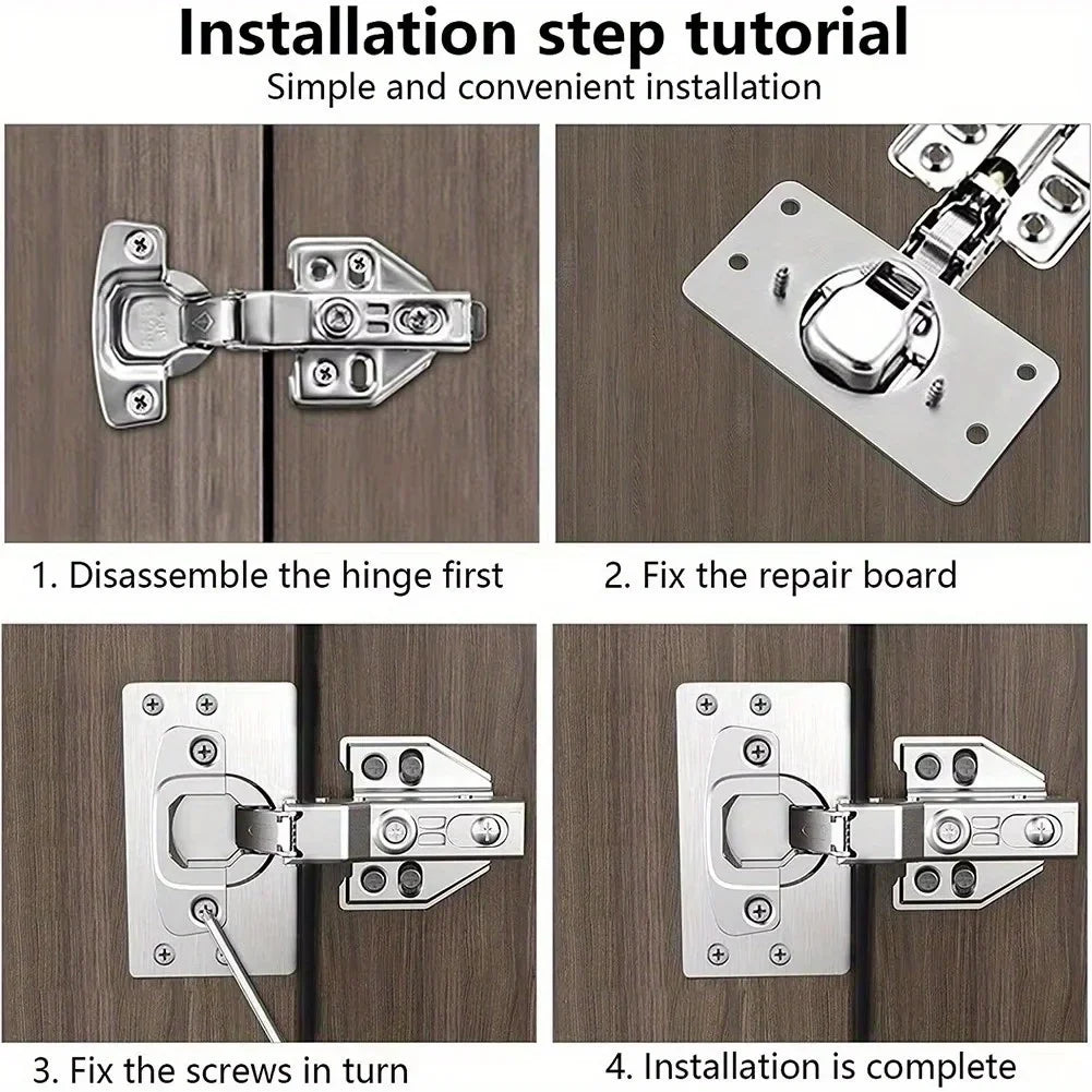 4Pair Hinge Repair Plate Cabinet Furniture Drawer Table Repair Mount Tool Hardware Stainless Steel Hinge Fixing Plate
