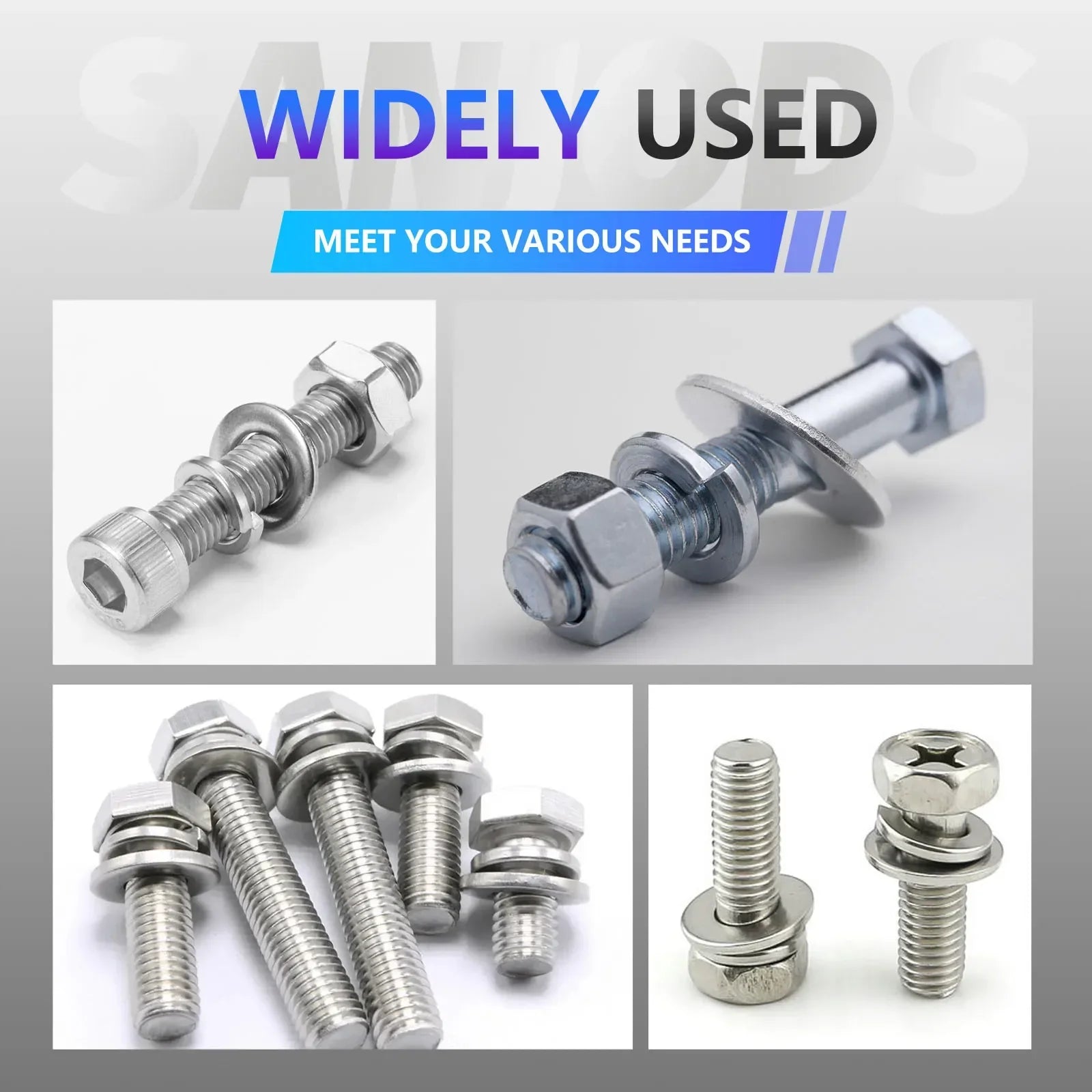 260pcs/95pcs Lock and Flat Washer Assortment Kit Stainless Steel M3 M4 M5 M6 M8 M10 Spring Lock Washers and Flat Washers Set