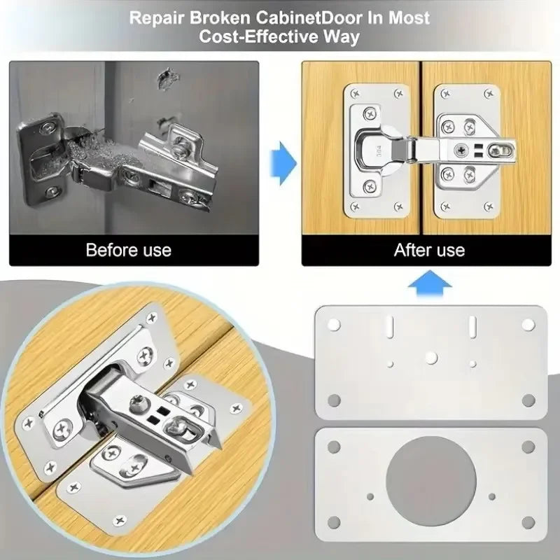 4Pair Hinge Repair Plate Cabinet Furniture Drawer Table Repair Mount Tool Hardware Stainless Steel Hinge Fixing Plate