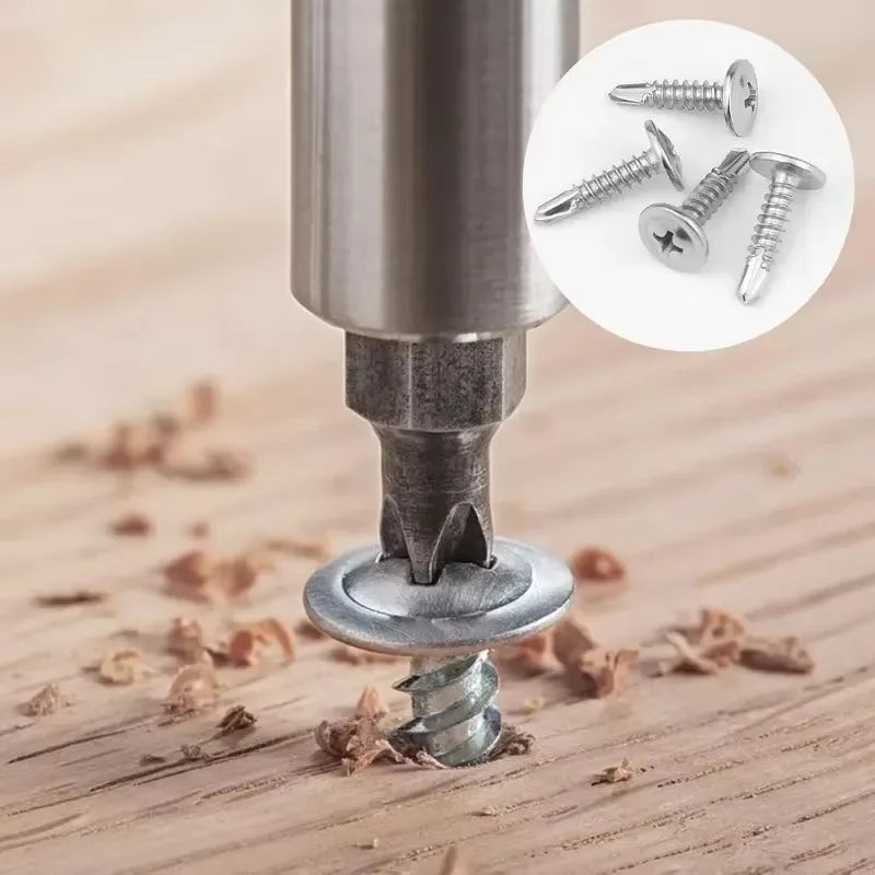 #8 M4.2 Stainless Steel Self-tapping Screw Large Round Flat Head Self Drilling Screw Fastener for Wood Sheet Metal Repair