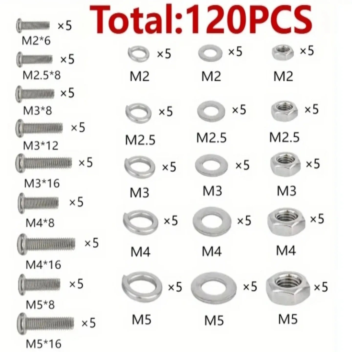 Hex Nuts and Bolt Set - 320 pieces, durable M2 M2.5 M3 M4 M5 metric size, universal hardware kit for DIY projects and repairs
