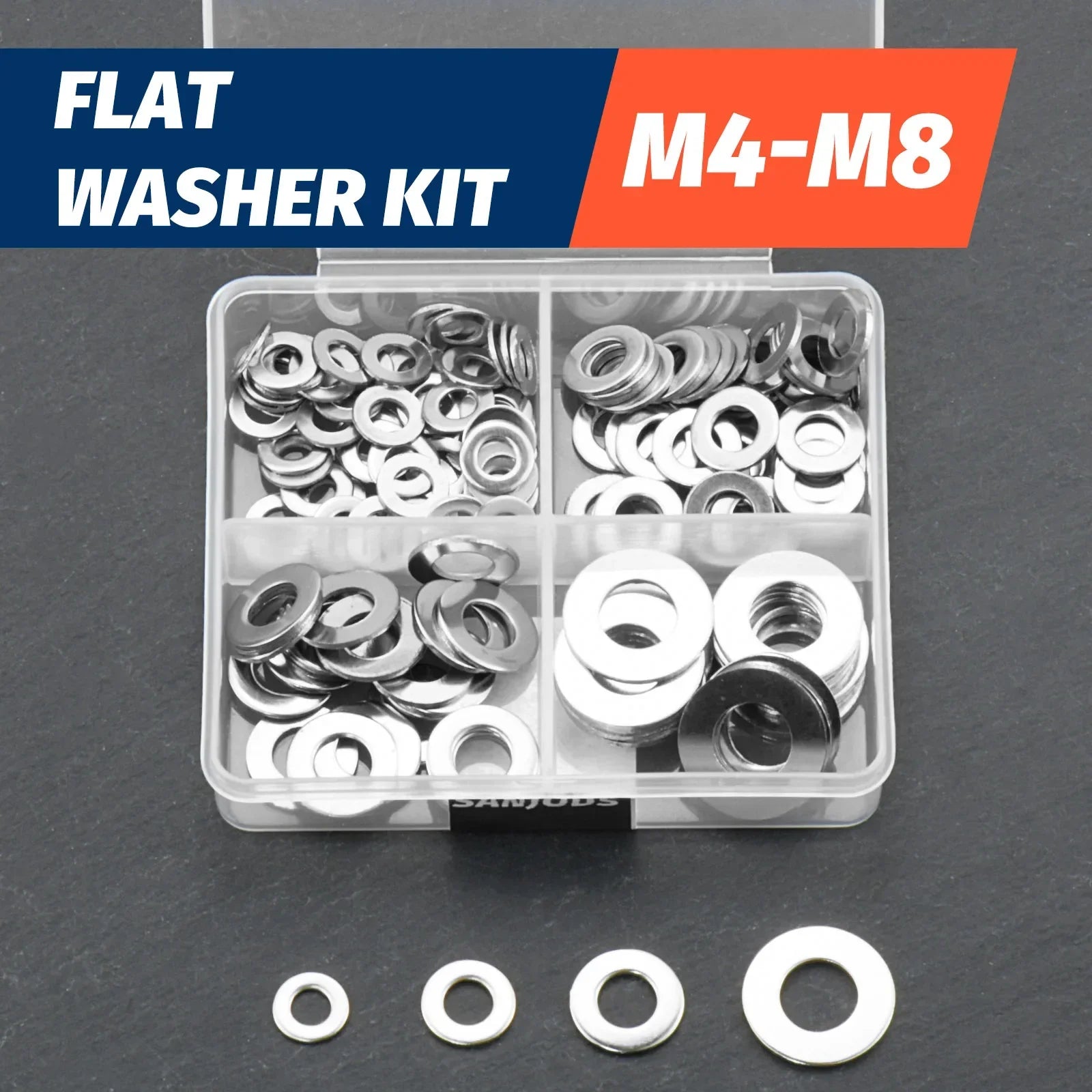 260pcs/95pcs Lock and Flat Washer Assortment Kit Stainless Steel M3 M4 M5 M6 M8 M10 Spring Lock Washers and Flat Washers Set