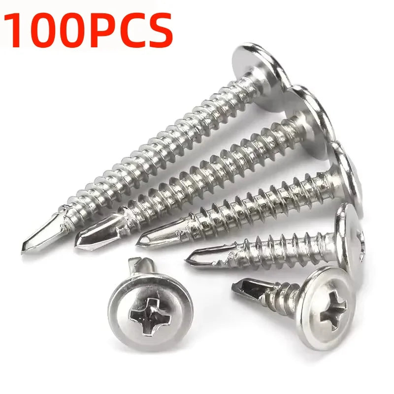 #8 M4.2 Stainless Steel Self-tapping Screw Large Round Flat Head Self Drilling Screw Fastener for Wood Sheet Metal Repair