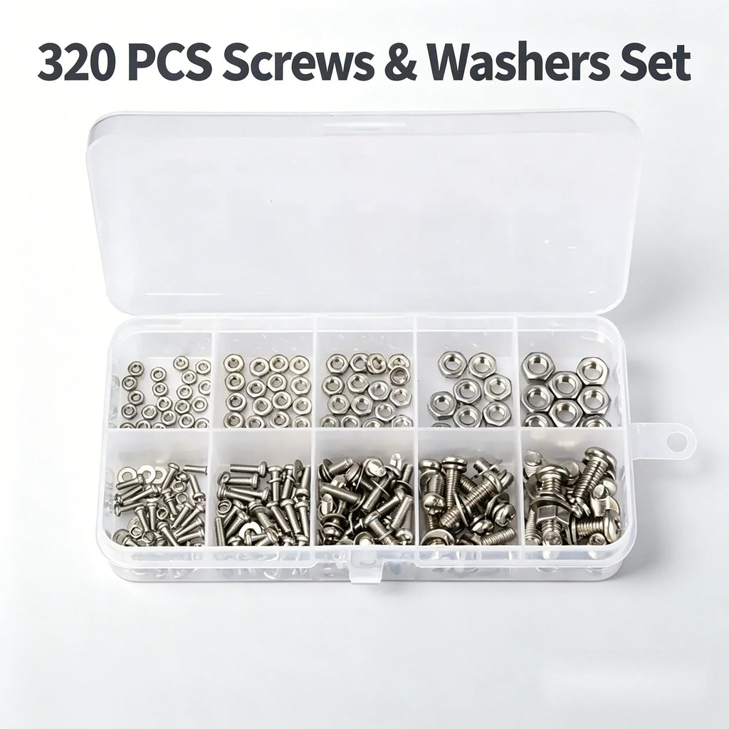 Hex Nuts and Bolt Set - 320 pieces, durable M2 M2.5 M3 M4 M5 metric size, universal hardware kit for DIY projects and repairs
